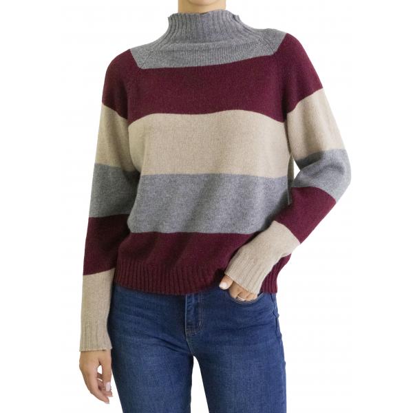 maglia a righe misto cashmere collo alto 